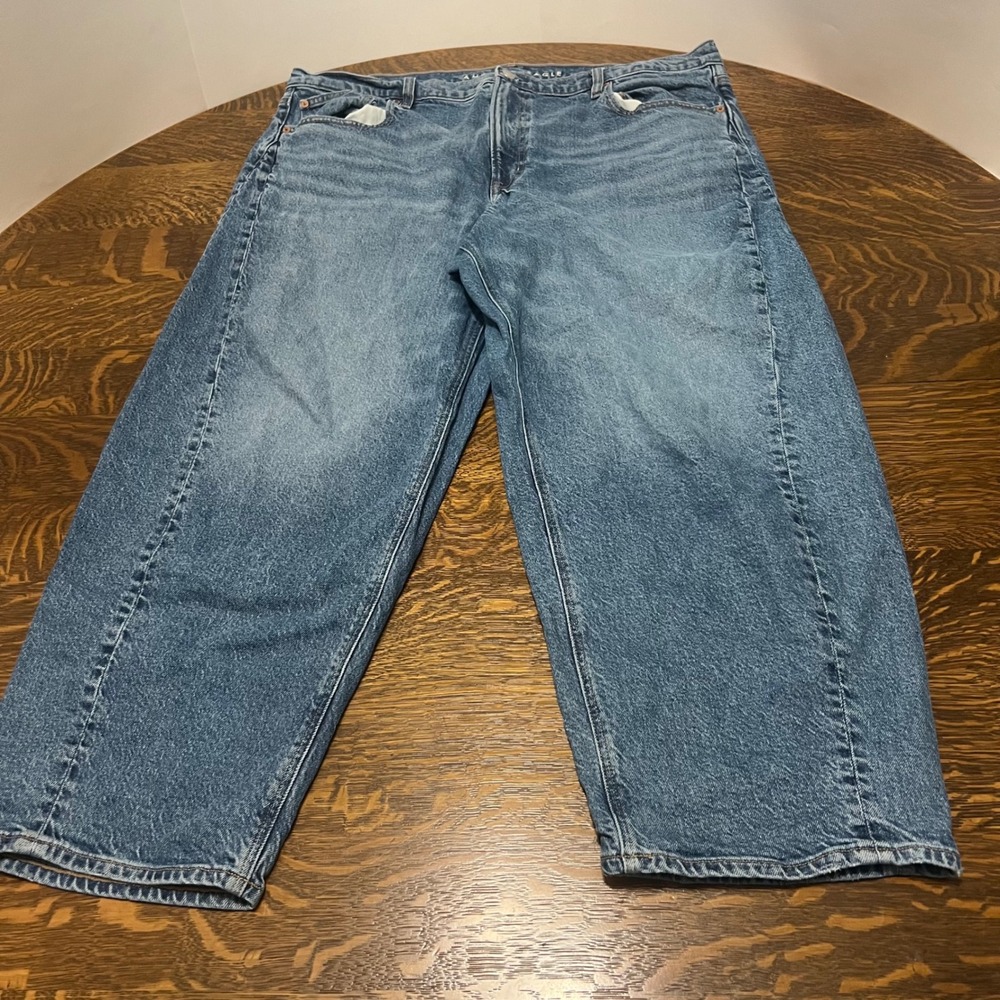 American Eagle Barrel Jeans Womens 18 Blue Denim High Rise Stretch Pants